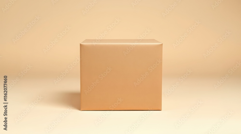 Poster a single light brown cube sits on a matching background