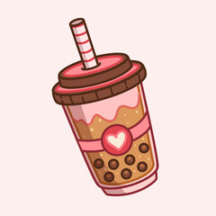 cute boba milk tea valentine clipart