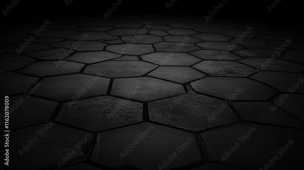 Poster dark hexagonal stone pavement texture background