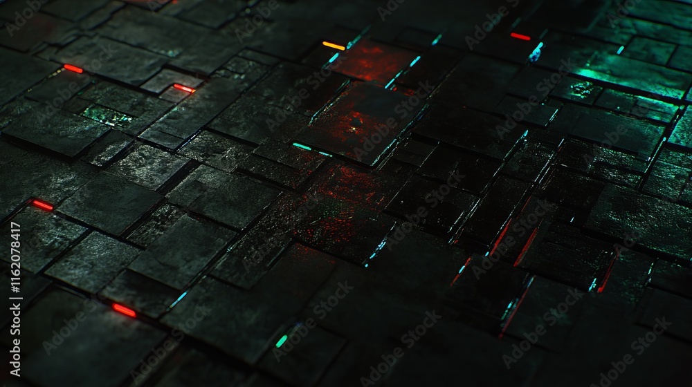 Poster dark metallic grid with glowing lines abstract technology