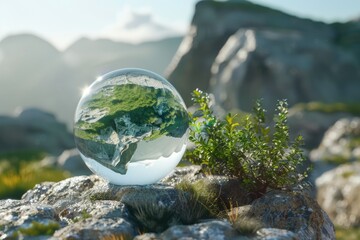 Glass globe in the in nature concept for environment and conservation