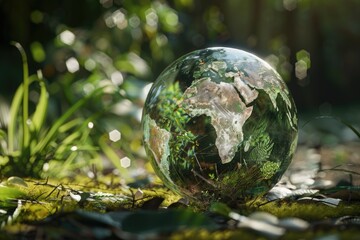 Glass globe in the in nature concept for environment and conservation