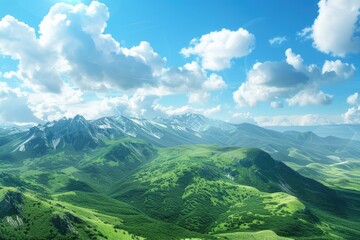 Fototapeta premium World Environment Day Green mountains and blue sky beauty.