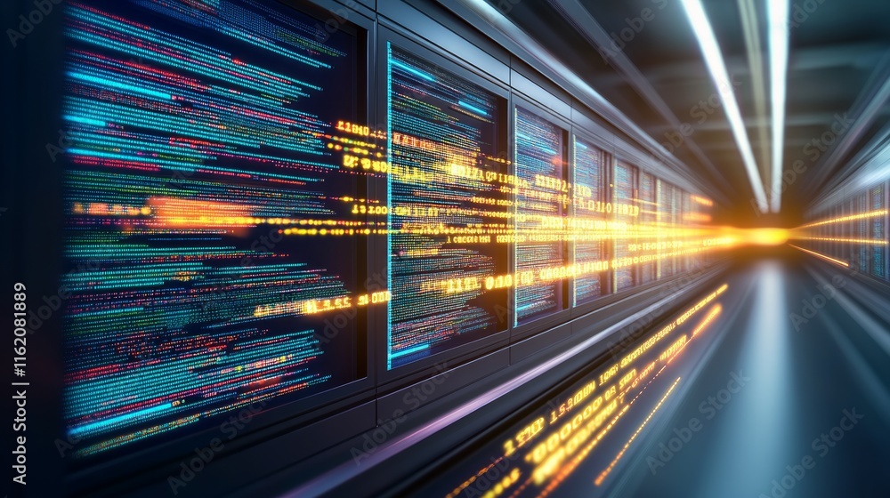 Poster data center server room digital code streams