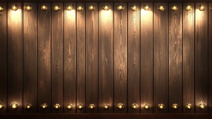 Fototapeta premium Dark Wooden Wall with Golden Lights and Studs