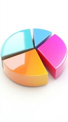Fototapeta premium A colorful 3D pie chart with four segments, each in different pastel colors, representing data visualization or statistical information.