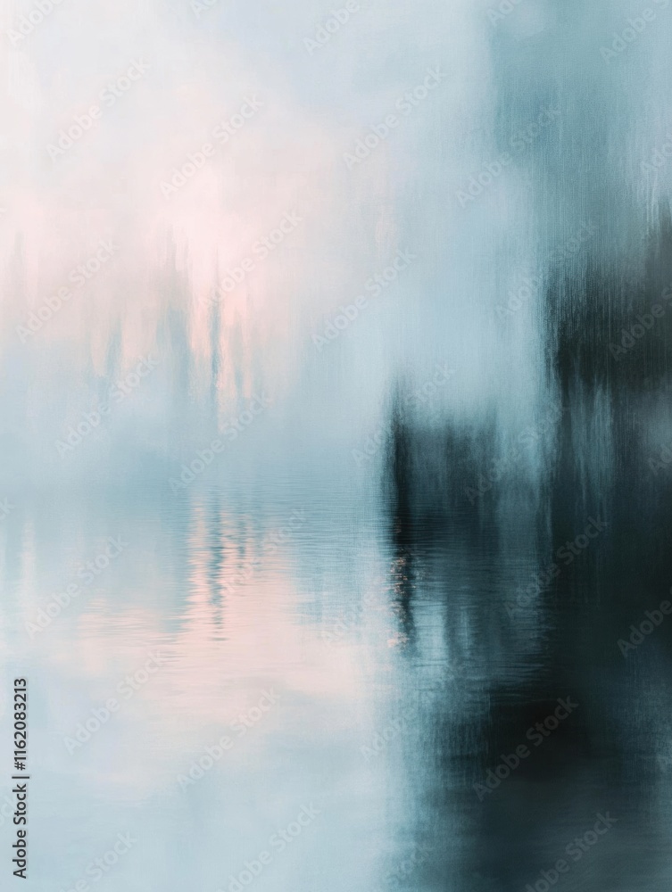 Poster Blurry reflection captures the essence of human emotions in a serene setting with ample space for creativity. Generative AI