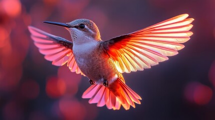 Obraz premium Hummingbird in flight, wings spread wide, vibrant colors.