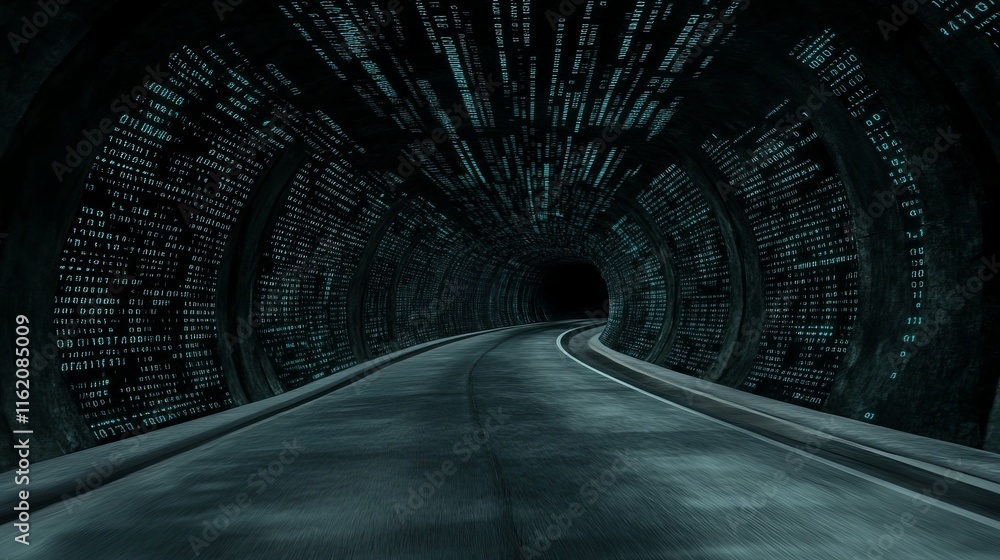 Poster digital highway a journey through binary code tunnel