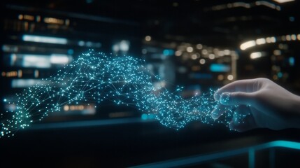 Fototapeta premium Digital Network Interaction Hand and Data Flow