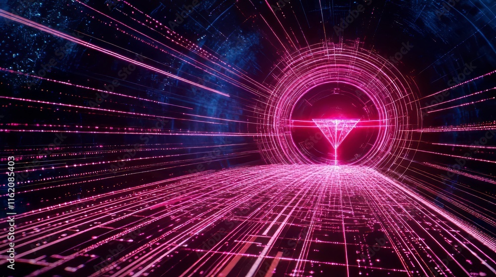 Poster digital tunnel abstract data stream and pink glow
