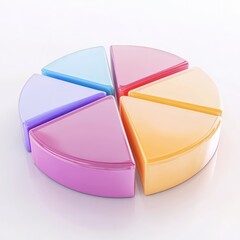 Fototapeta premium A colorful, segmented pie chart composed of glossy, pastel-colored pieces, representing data visualization or categorization.