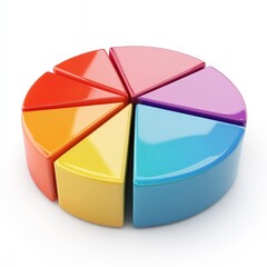 Obraz premium This image shows a 3D pie chart divided into six colorful segments, representing data visualization or statistical information.