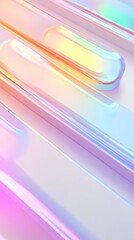 A close-up view of smooth, reflective surfaces with a blend of pastel colors, creating an abstract,...