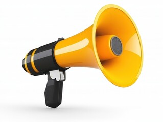 A yellow megaphone with a black handle, designed for amplifying sound and communication in various settings.