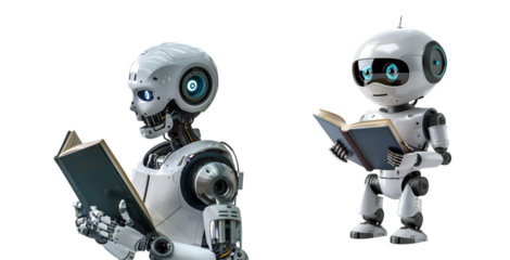 Robot with books trên tay
