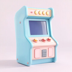 Whimsical cartoon retro arcade machine vibrant studio setting 3d render playful design nostalgic vibe