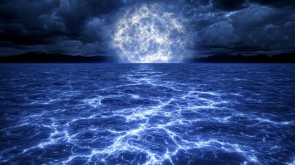Obraz premium Electric Ocean Under a Blazing Celestial Body
