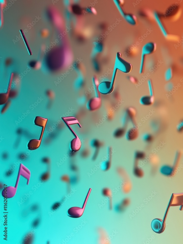 Leinwandbilder colorful 3d music notes floating in a vibrant abstract background during a creative digital artwork 