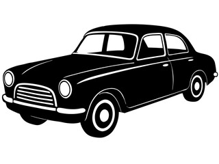 Fototapeta premium vintage car black silhouette vector, Simple silhouette Design vector icon with white background.