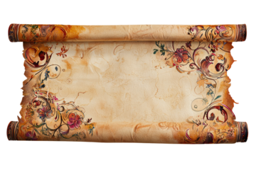 A beautifully ornate scroll featuring flowing calligraphy and decorative floral .