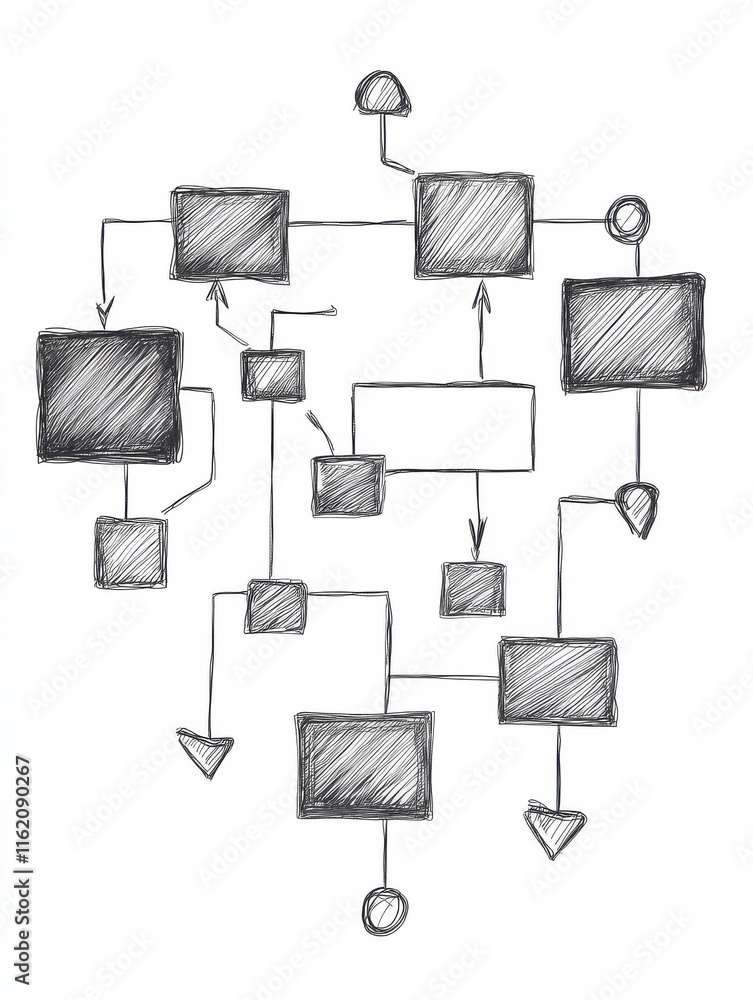 Poster mind map sketch. hand drawn blank square diagram, mind mapping, flow chart with empty space for text