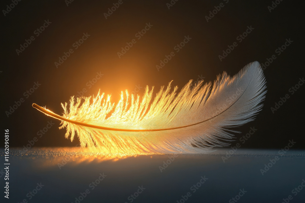 Aufkleber a single feather illuminated by golden sunlight, creating a serene and ethereal image.