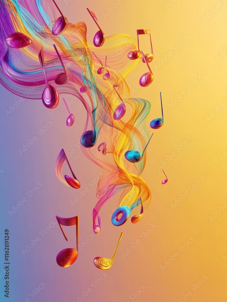 Aufkleber colorful 3d music notes swirling through a vibrant gradient background creating a sense of rhythm an