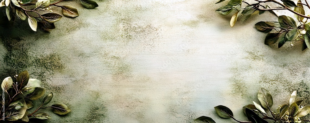 Poster elegant botanical background with leafy borders and soft textured surface, perfect for nature-themed