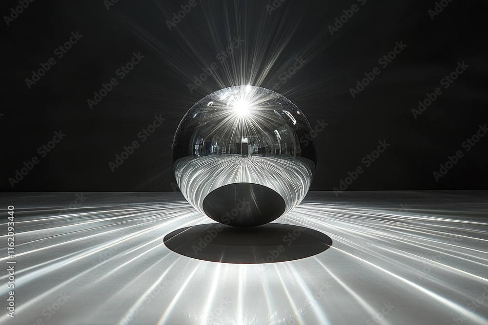 Poster a reflective sphere emits radiant light rays, creating a dramatic and mesmerizing display of light a