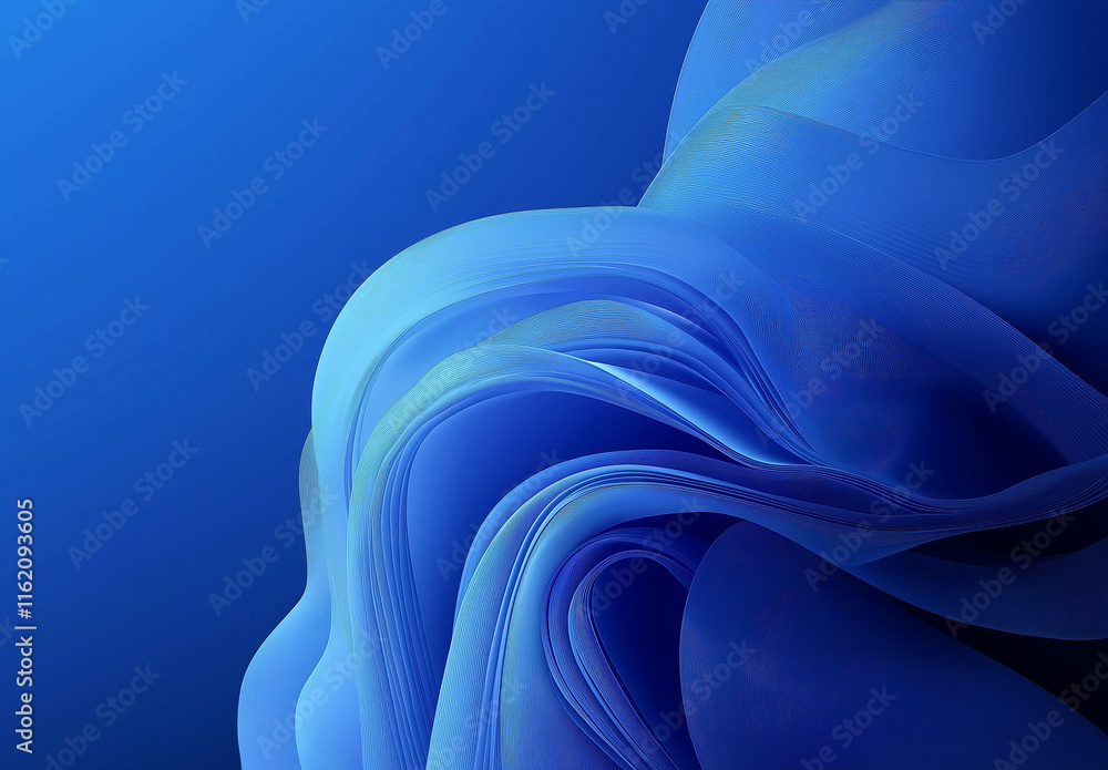 Poster elegant blue gradient background transitioning from light to deep tones, featuring a curved, dark ab