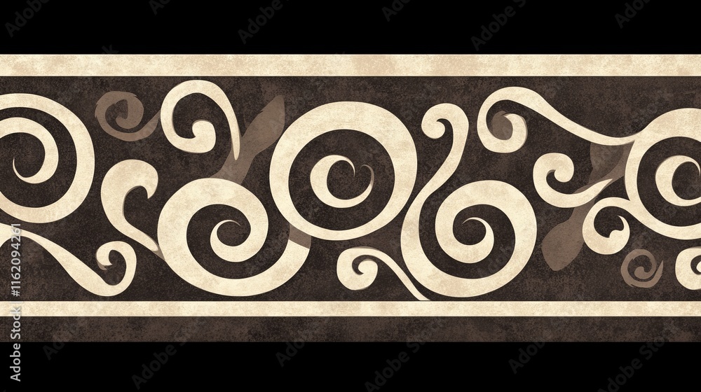 Poster elegant swirl pattern border design in brown and beige