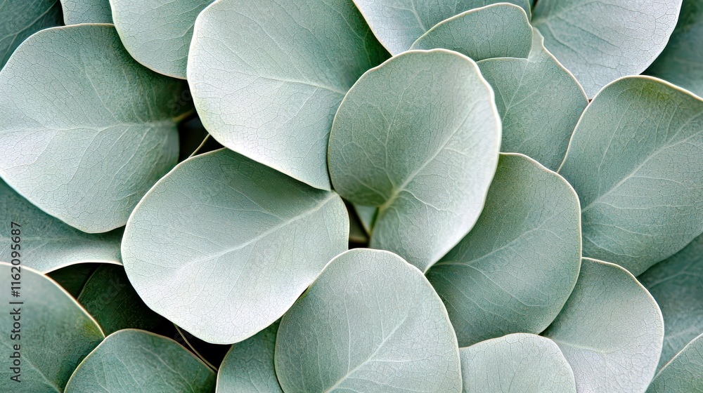 Poster close-up view of fresh green leaves with soft texture and subtle veins, perfect for nature and botan