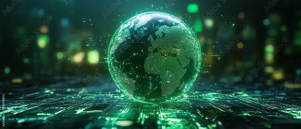 Poster crystal green globe ball showcasing ecofriendly business practices, csr, and environmental responsib