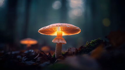 Glowing Mushrooms in Forest Dreamy Mystical Fairytale Fungi Plants Wallpaper