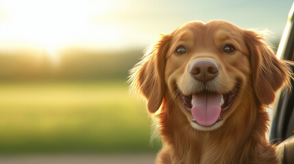 Obraz premium Happy Nova Scotia Duck Tolling Retriever Enjoying Car Ride