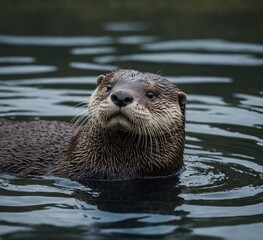Photograph an otter floating on its back.