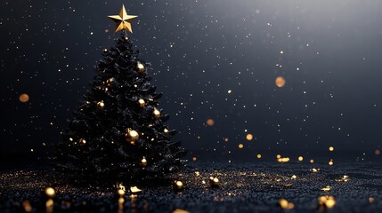 Minimalist black Christmas tree design with a gold star