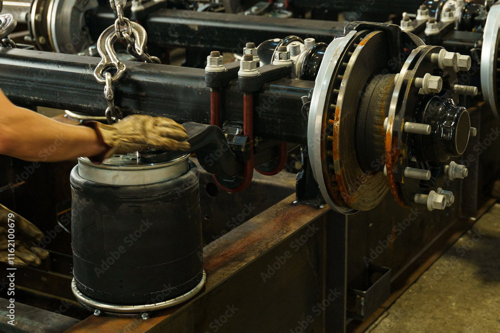 Poster Mechanical hands expertly install a component in a robust workshop setting