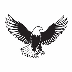 flying hunting bald eagle black silhouette illustration design.