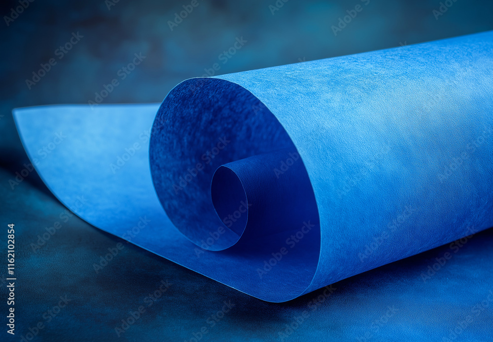 Poster elegant blue gradient background transitioning from light to deep tones, featuring a curved, dark ab