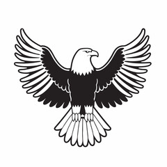 flying hunting bald eagle black silhouette illustration design.