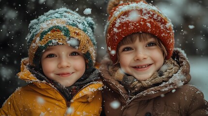 Children Playing with Snow in the Garden