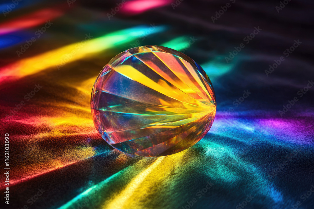 Poster a crystal ball refracts vibrant rainbow light, creating a mesmerizing display of color and texture.