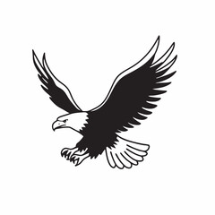 flying hunting bald eagle black silhouette illustration design.