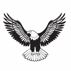 flying hunting bald eagle black silhouette illustration design.