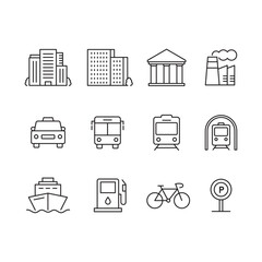 Industrial city transportation line illustration icon collection