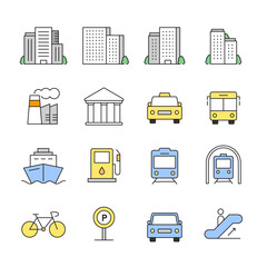 Industrial city transportation line illustration icon collection