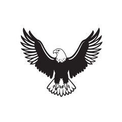 flying hunting bald eagle black silhouette illustration design.