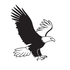 flying hunting bald eagle black silhouette illustration design.